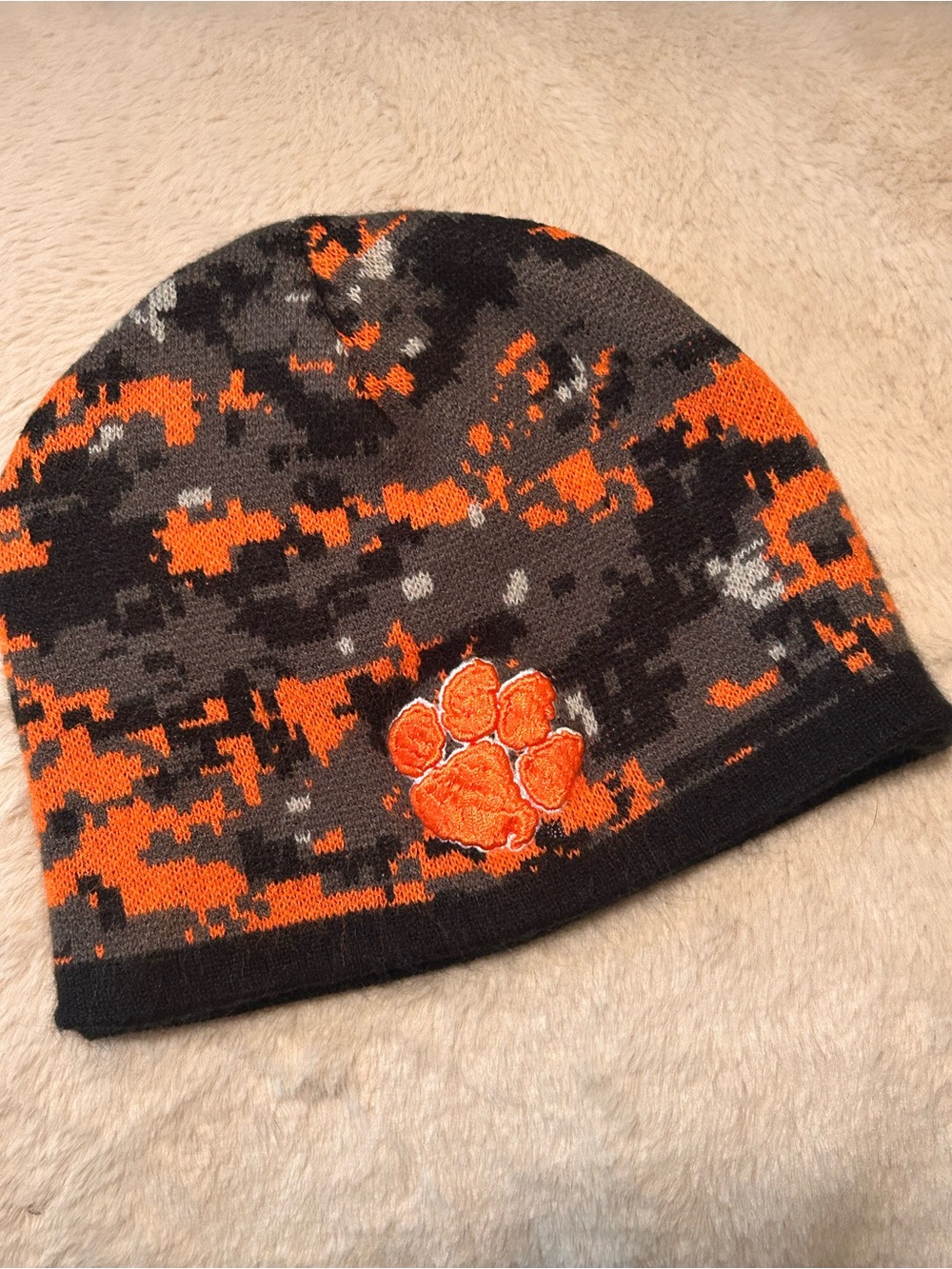 Kids Clemson Tiger Orange and Black Paw-Accent Beanie